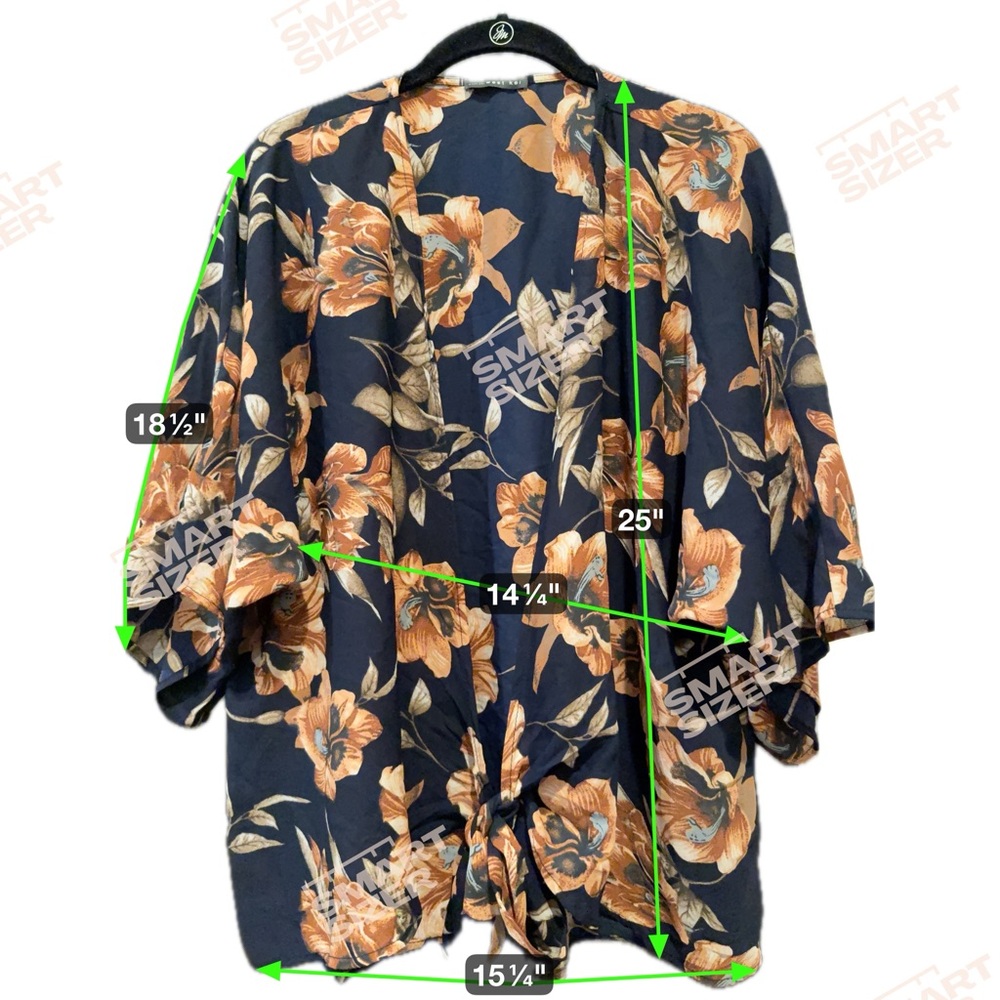 West Kei Blue and‎ Orange Floral Blouse with Relaxed Fit with front tie Small